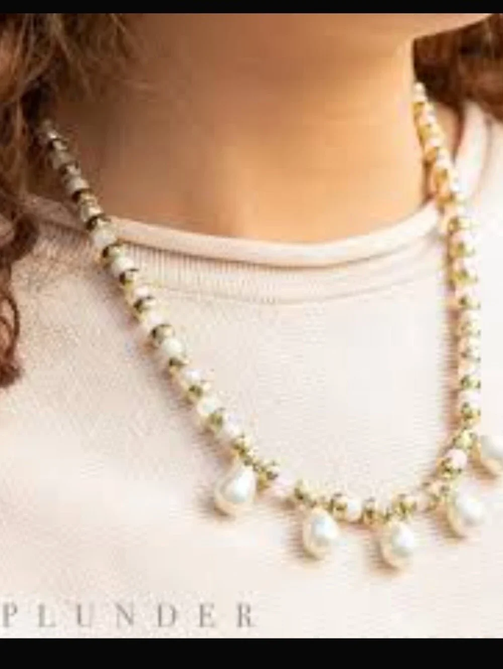 PLUNDER DESIGN Gold & Pearl Teardrop Necklace - NEW